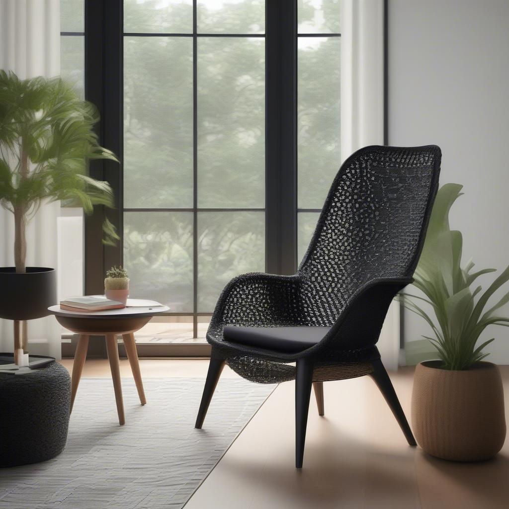 High-Backed Weave Black Chair in a Modern Living Room