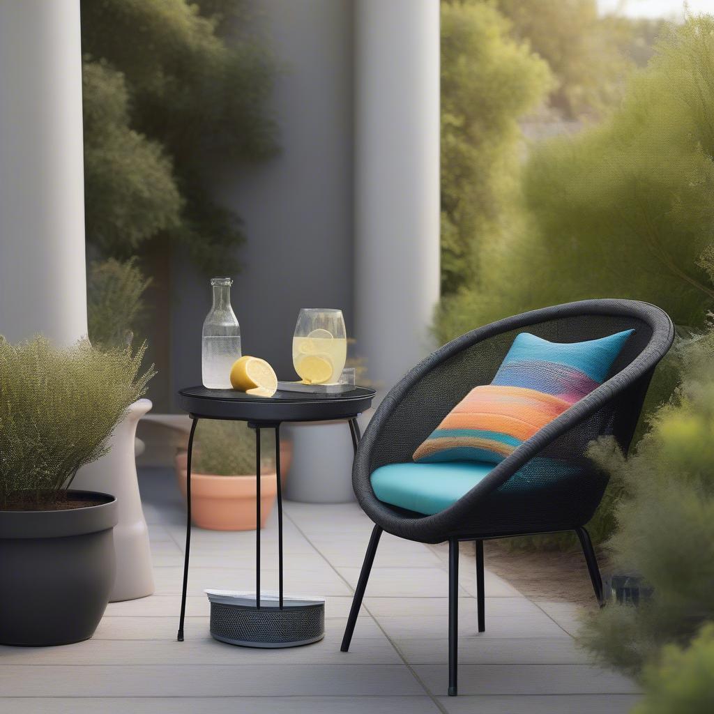 High-Backed Weave Black Chair on a Patio