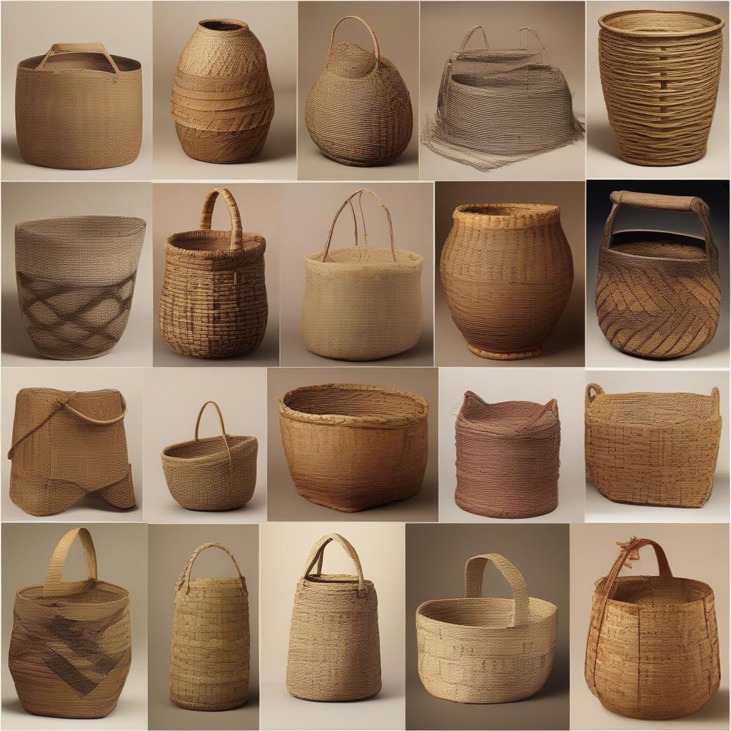 Examples of historical basket weave in different cultures and applications, from ancient baskets to traditional textiles.