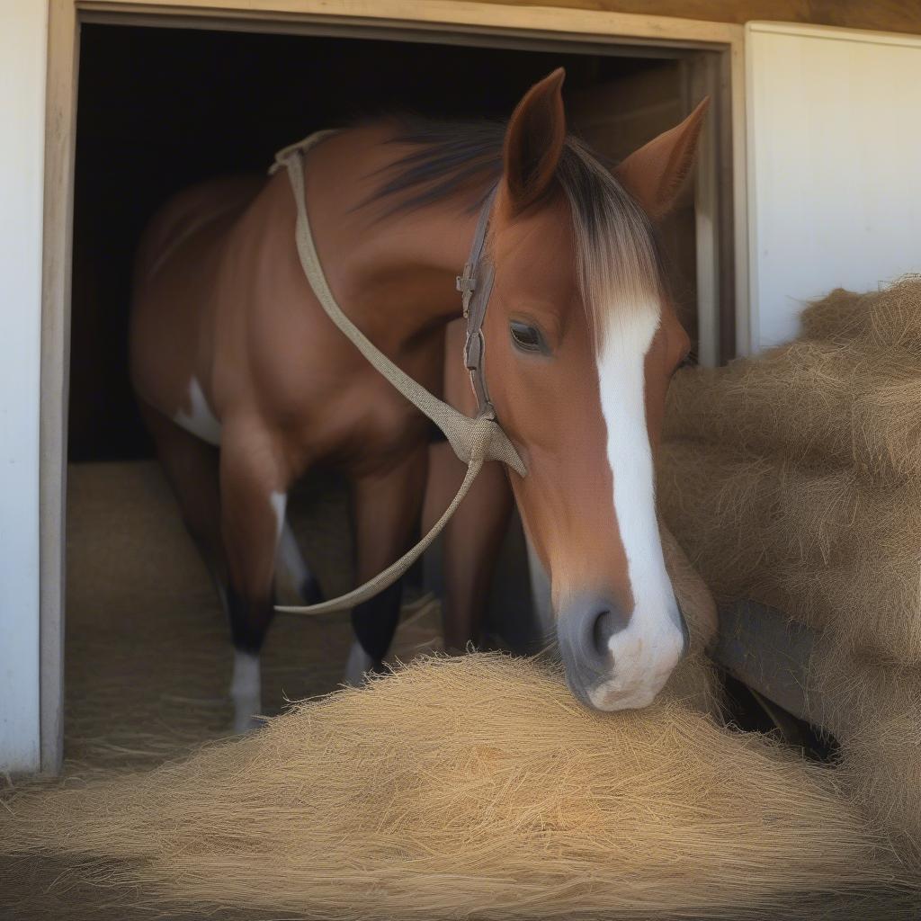 Horse Using a Weaver Slow Feed Hay Bag