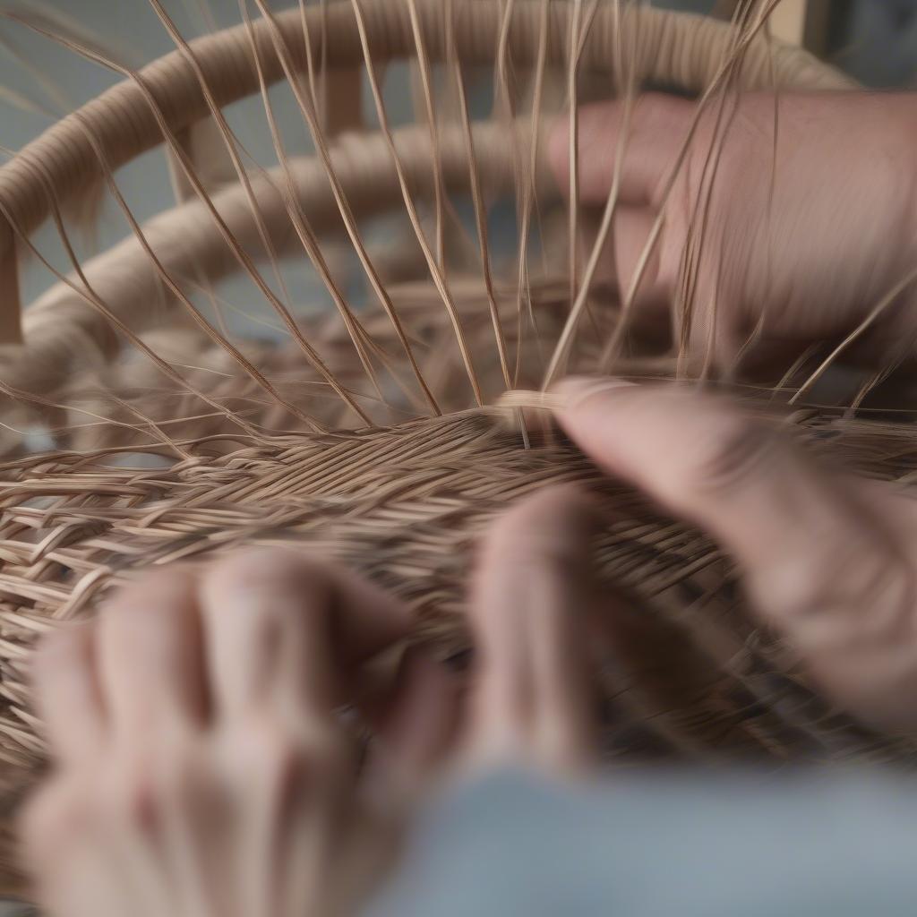 Weaving the base of a hot air balloon basket