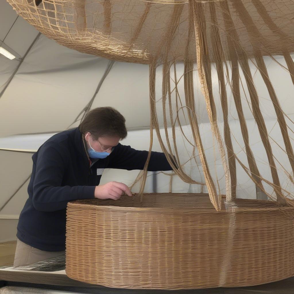 Final inspection of a completed hot air balloon basket