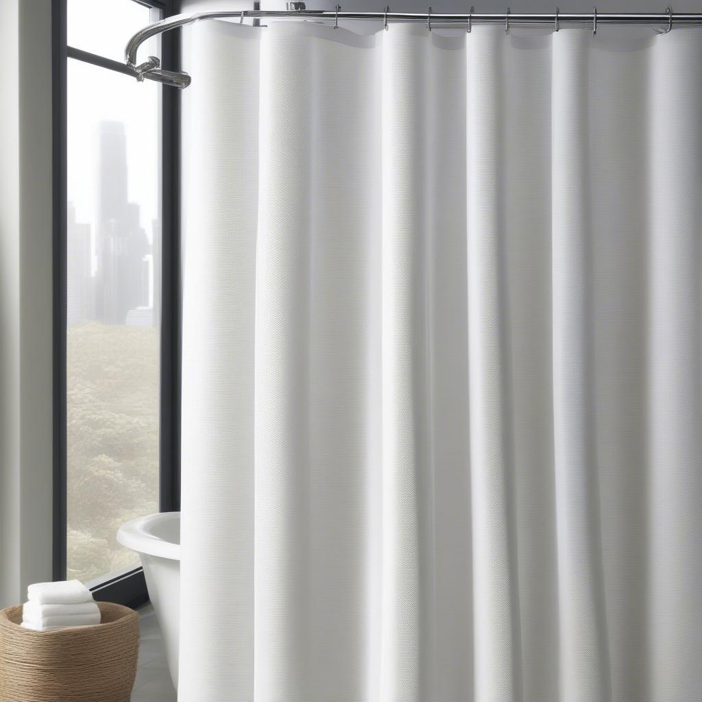 Hotel Hookless Basket Weave Shower Curtain in a Modern Bathroom