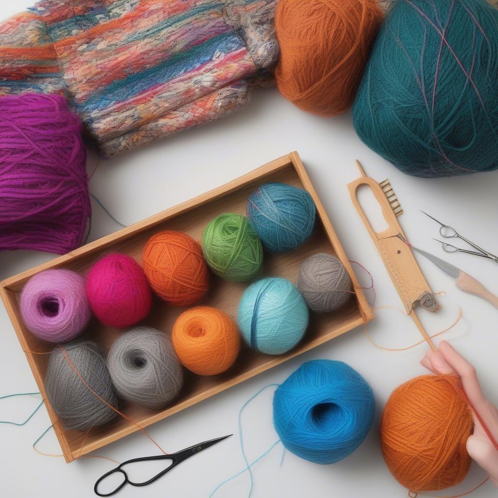 Basic supplies for weaving a yarn bag