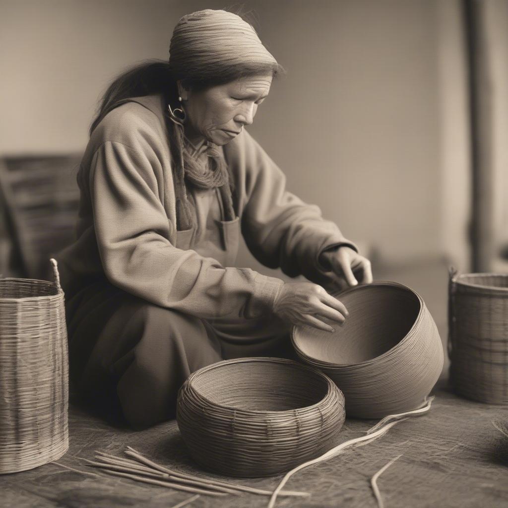 Contemporary Humboldt Basket Weaver at Work