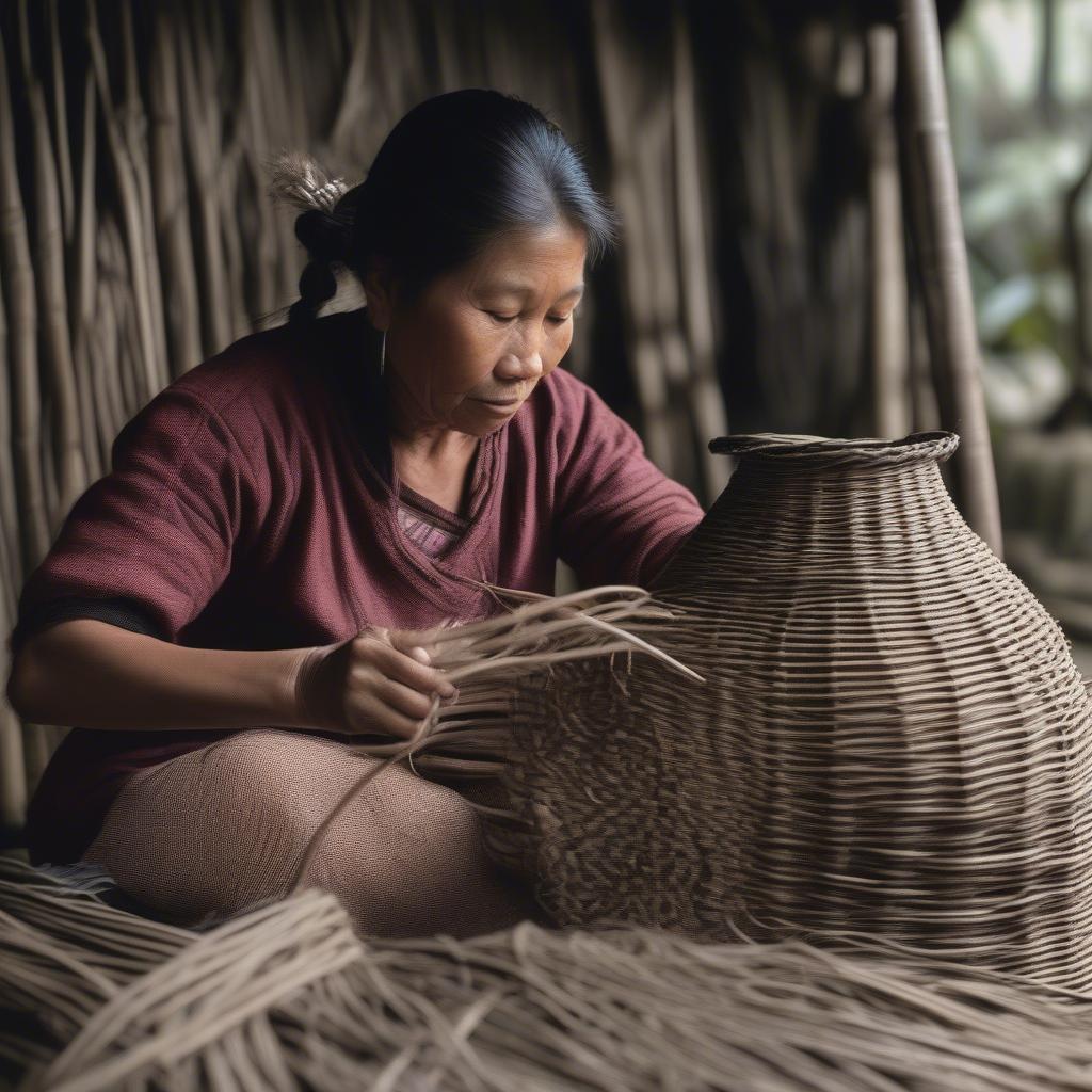 Ifugao woman demonstrating the intricate process of basket weaving