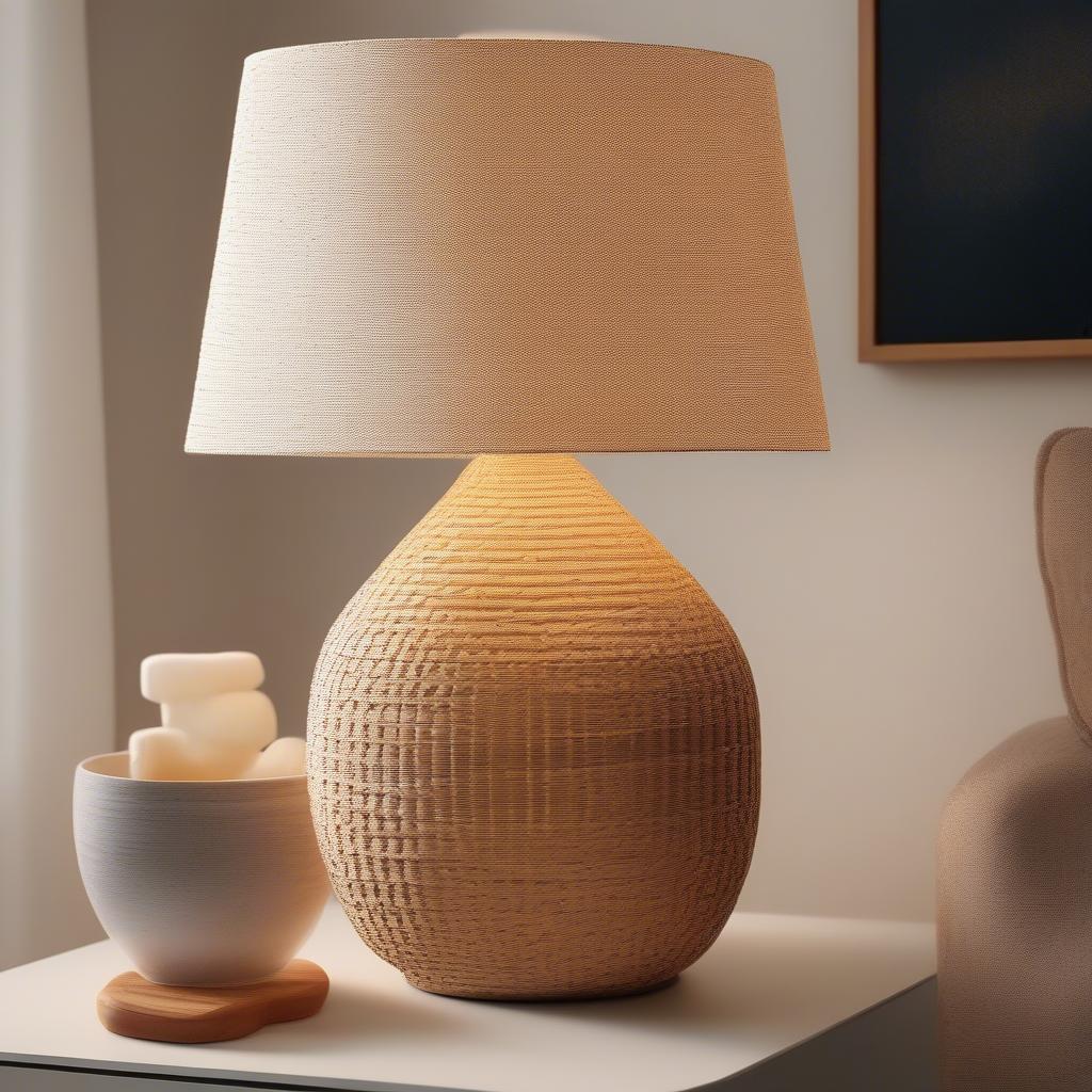 Ikea basket weave lamp in a living room setting