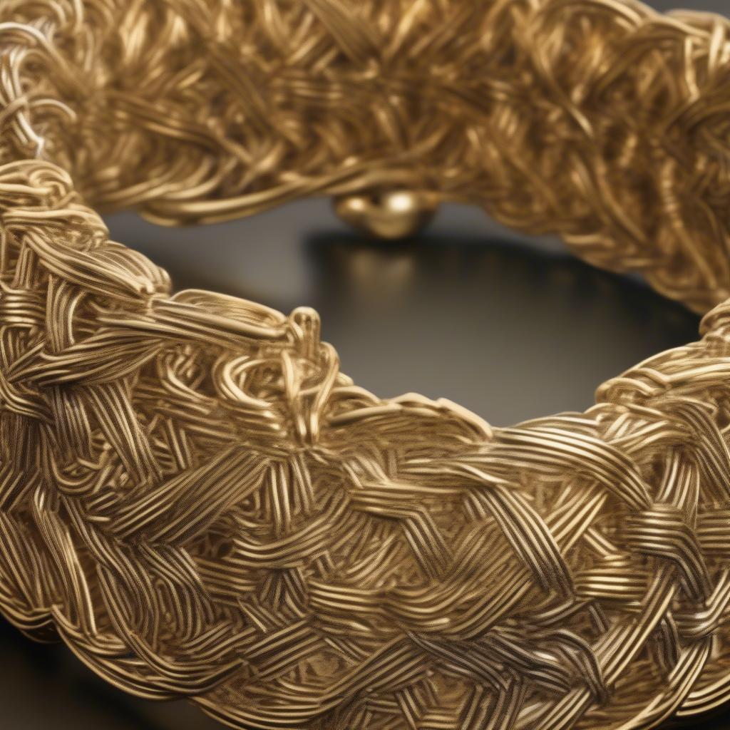 Close-up view of an imperial gold basket weave bracelet showcasing the intricate detail and craftsmanship.