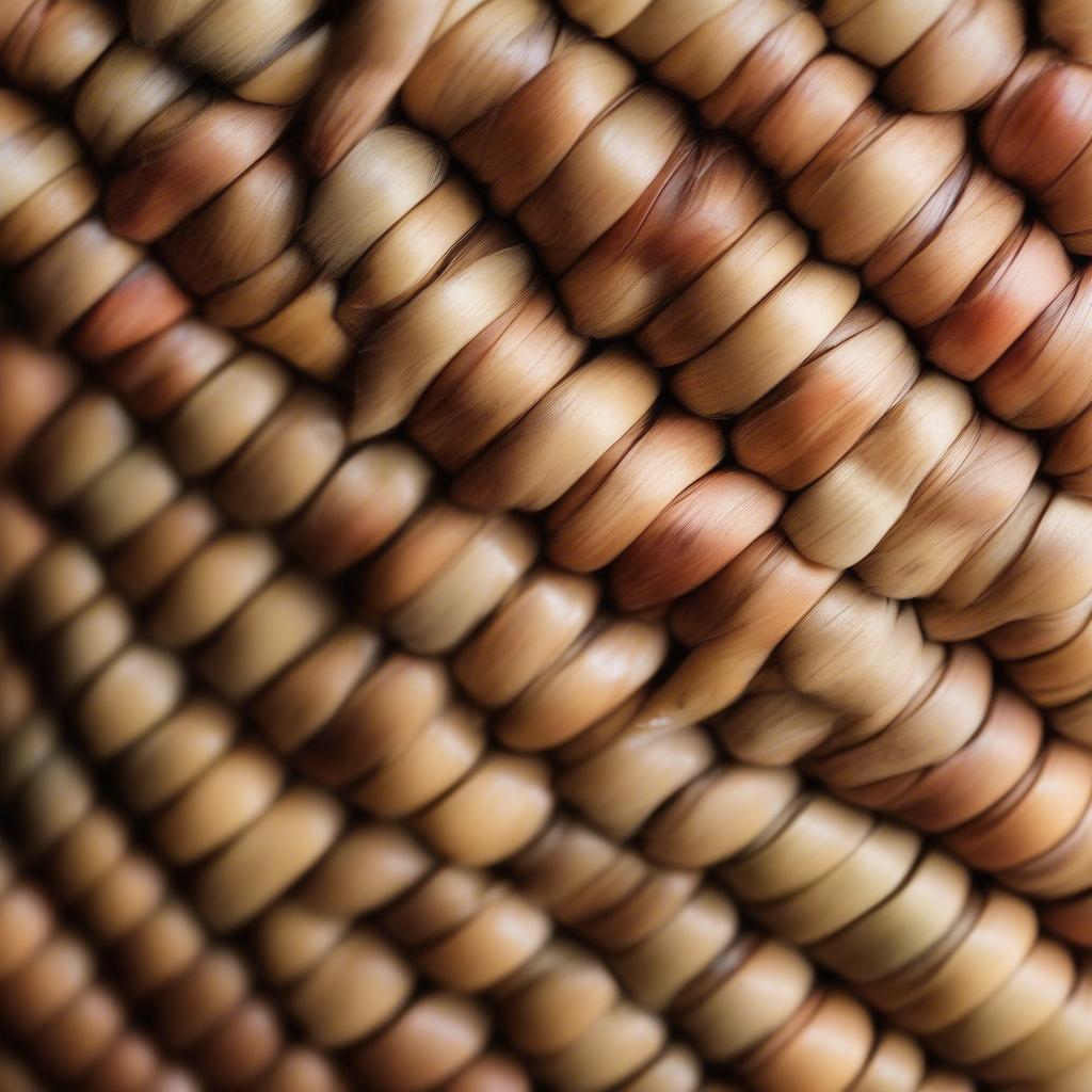 Close-up view of an Indian corn husk basket weaving pattern, showcasing the intricate details and craftsmanship.