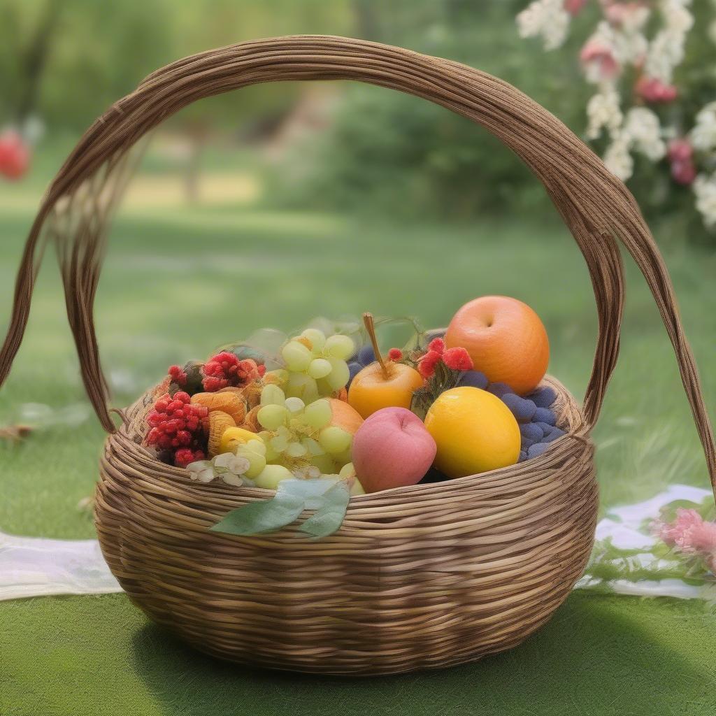 A finished Indian swing handle basket, showcasing its beautiful design and functionality, placed in a natural setting.