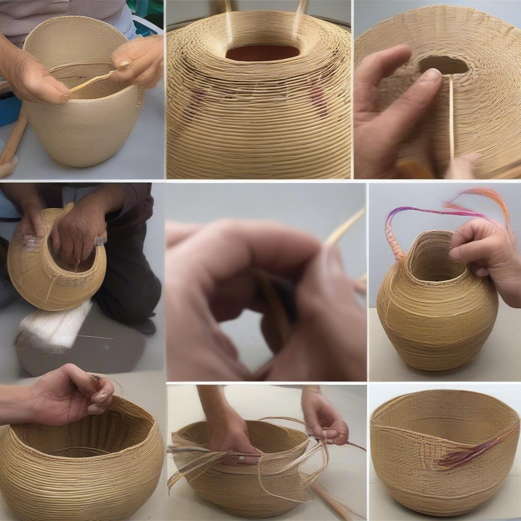 Step-by-step demonstration of the Indian swing handle basket weaving process, highlighting the various stages and techniques involved.