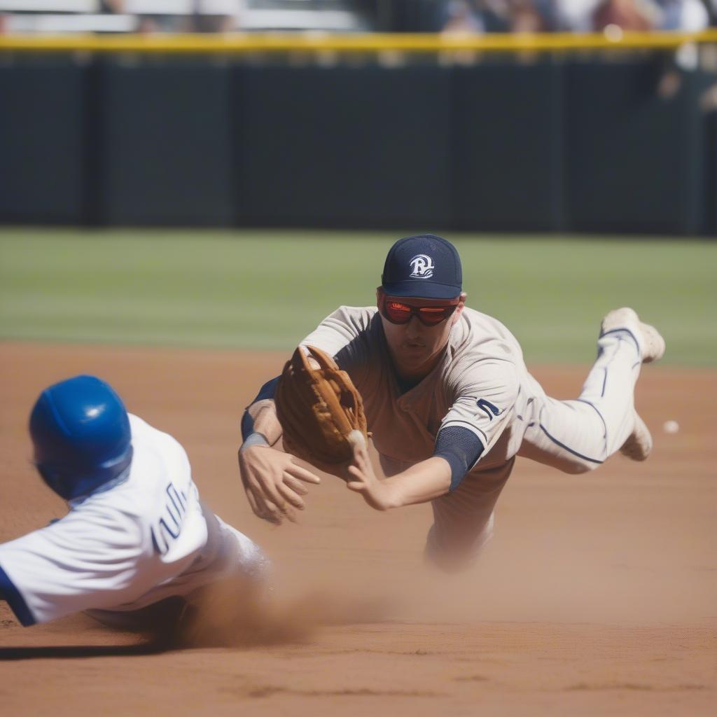 Infielder Using a Basket Weave Glove During a Game