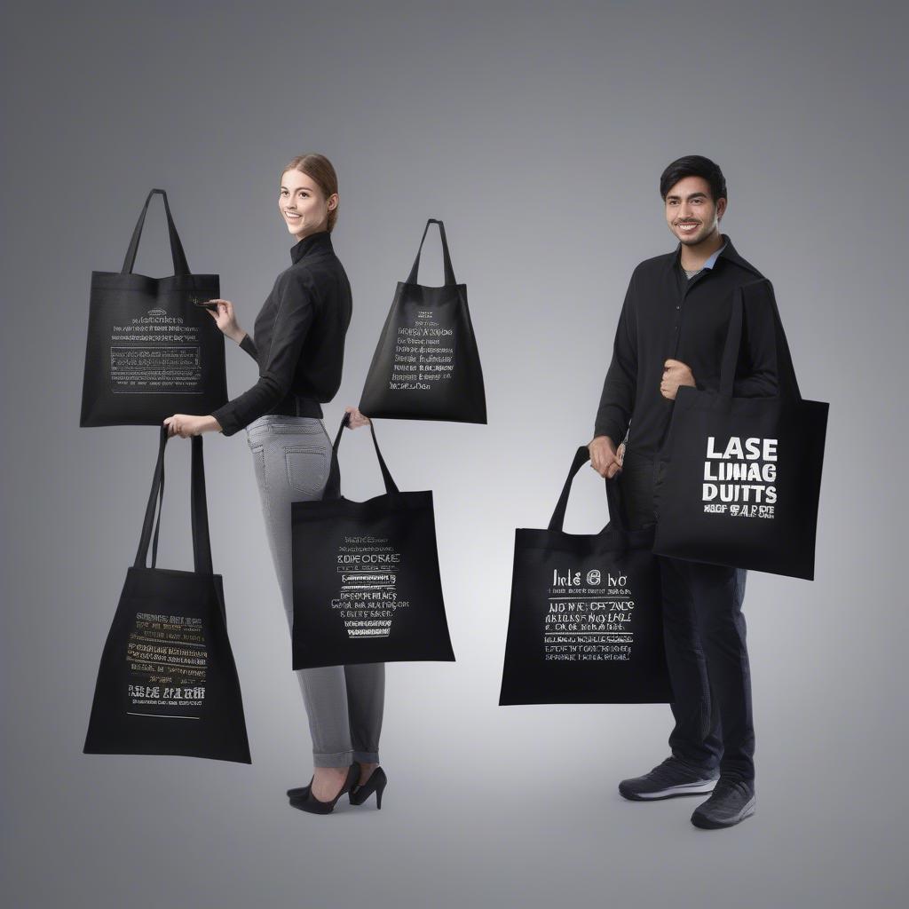 Inspiring Examples of Black Non-Woven Bags with Quotes:  A display of various bags with different quote themes, such as motivational quotes, environmental slogans, and brand messages, highlighting the impact of different quote choices.