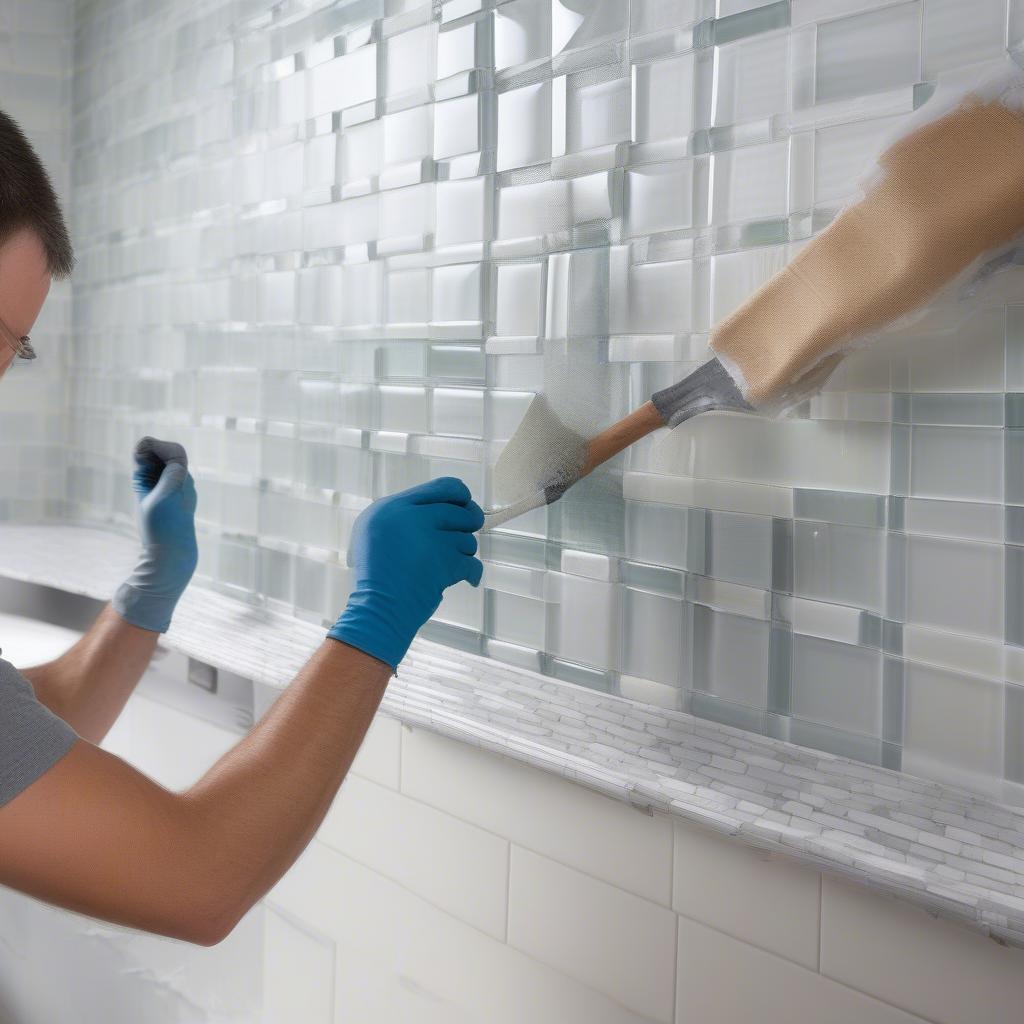 Installing Basket Weave Glass Tile Backsplash