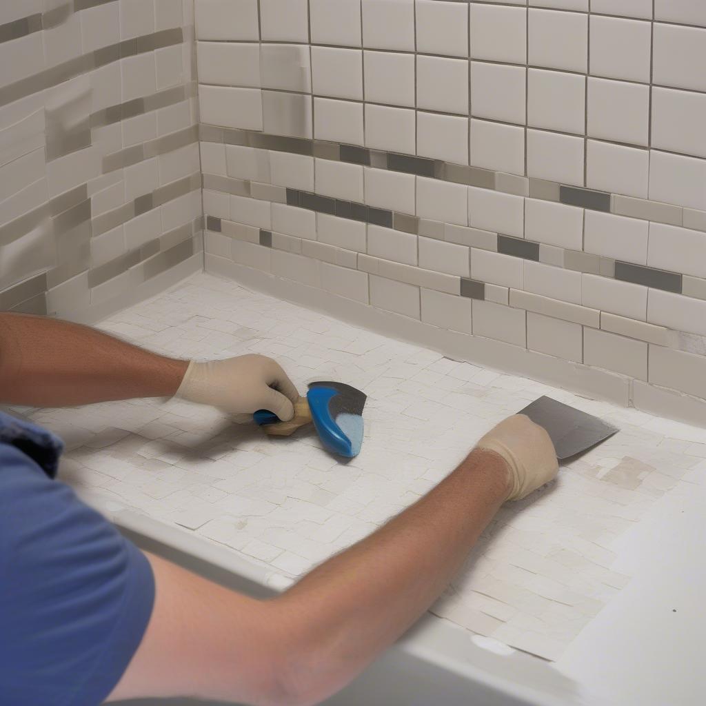 Installing Basket Weave Mosaic Tiles on a Kitchen Backsplash