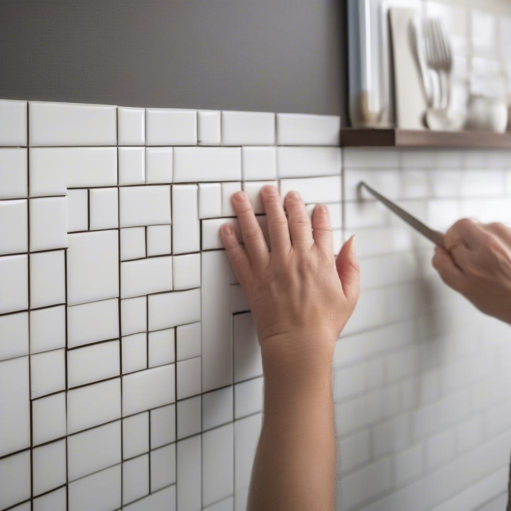 Installing subway tile basket weave pattern for kitchen backsplash