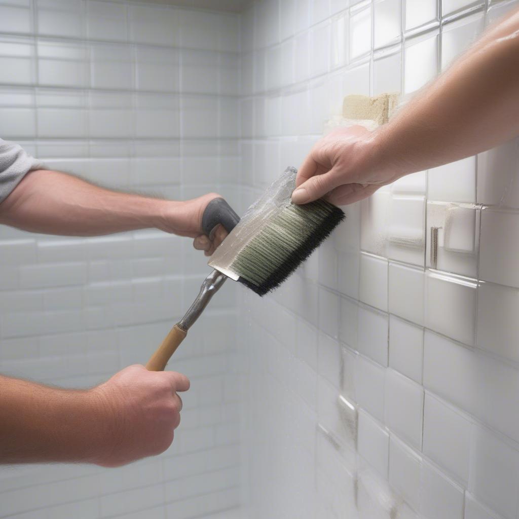 Installing White Iridescent Basket Weave Tile