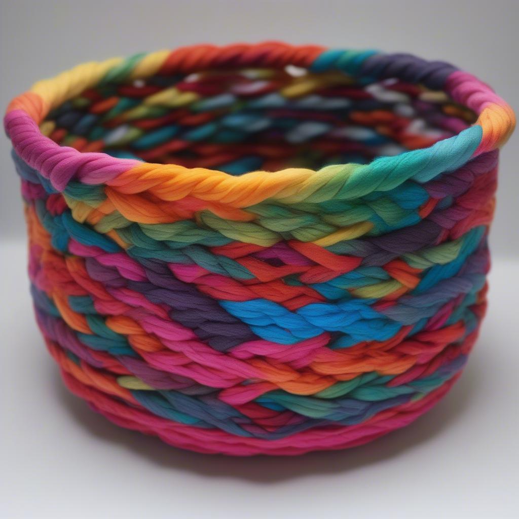 Intricate Basket Woven from T-shirt Yarn