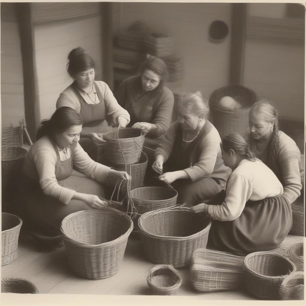 Basket weaving fostered community in Ireland, with makers gathering to share skills and create essential items.