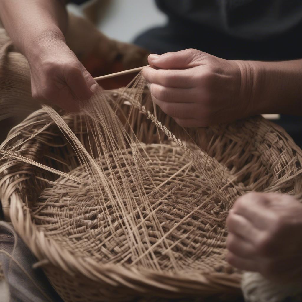 A beautiful Irish wicker basket being woven.