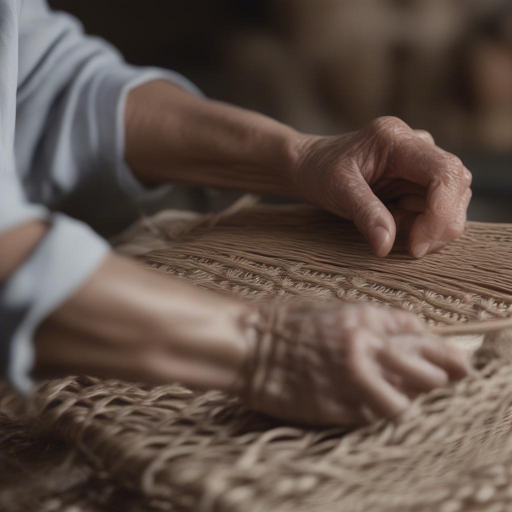 Artisan weaving an Italian woven bag