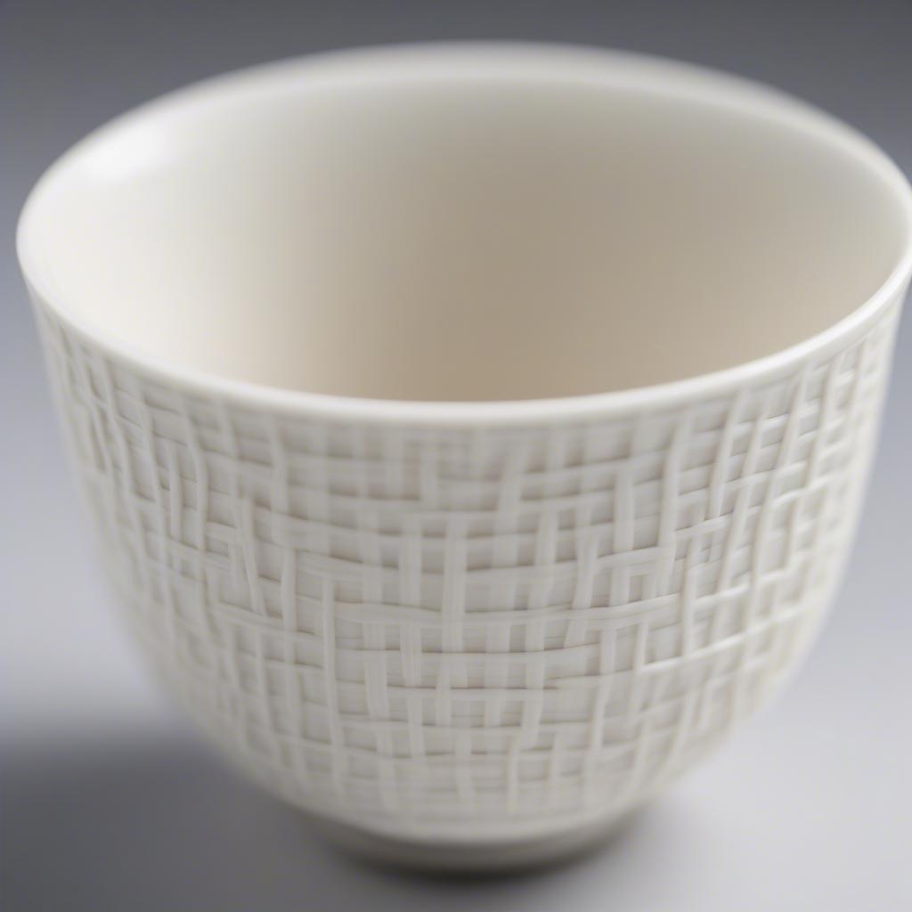 Japanese Porcelain Tea Cup with Basket Weave Texture