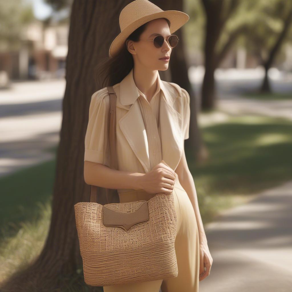 Jason Wu Raffia Woven Bag Paired with a Summer Outfit