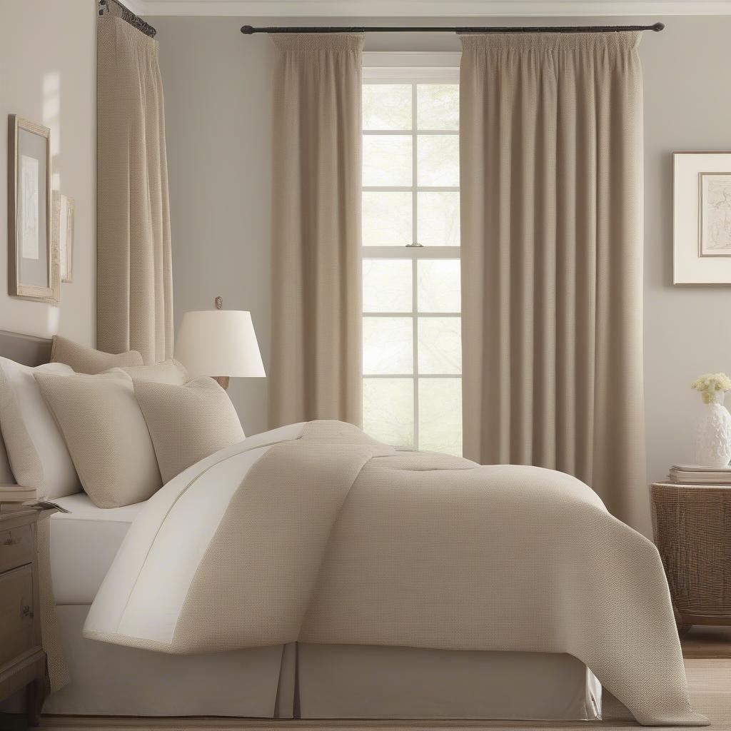 JCPenney basket weave curtains in a bedroom, providing privacy and a soft, diffused light.