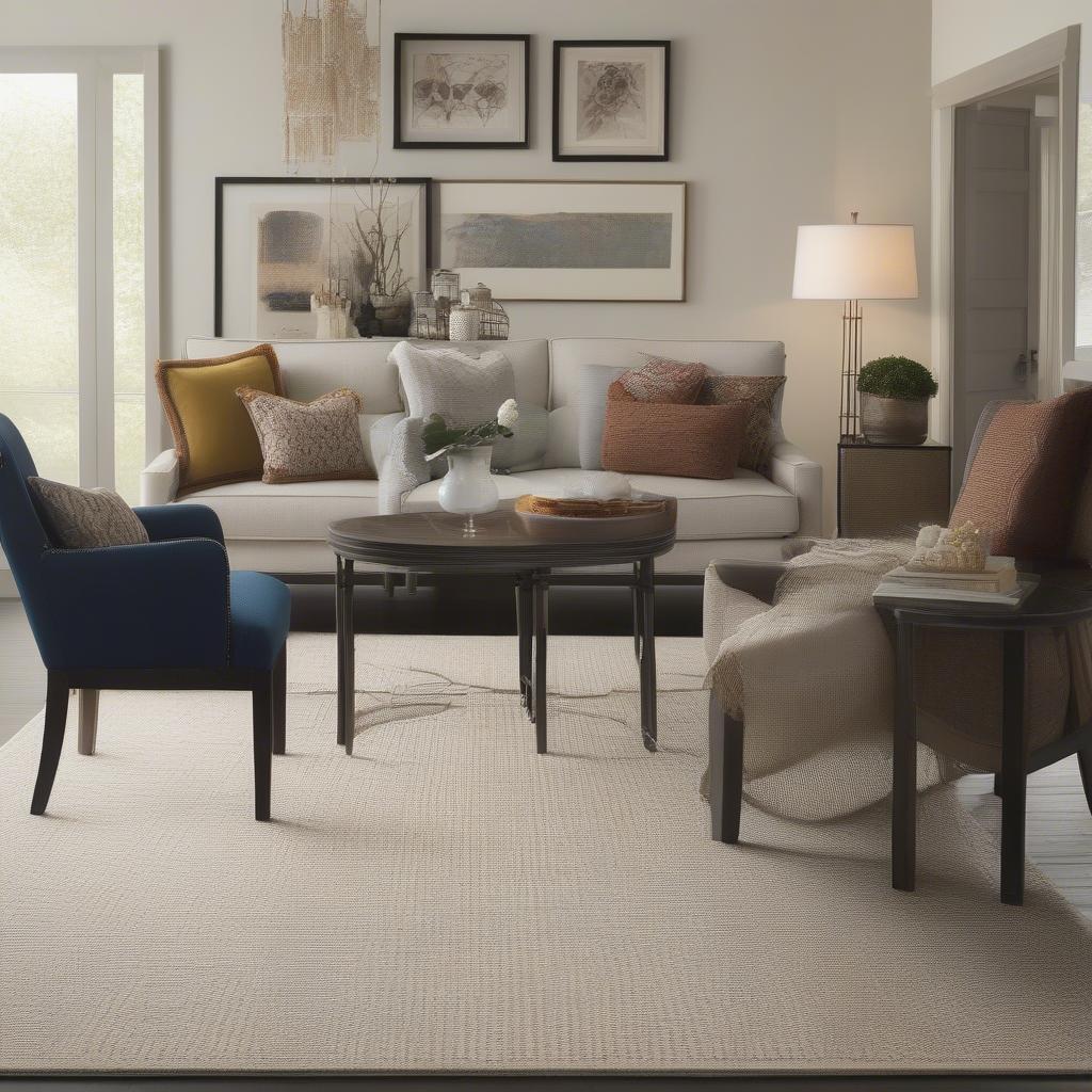 A Karastan Creative Pursuit Basket Weave rug placed in a modern living room setting.