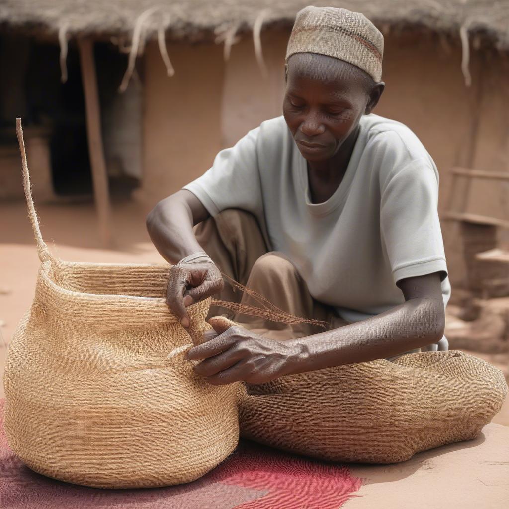 Kenyan Artisan Weaving a Sisal Bag