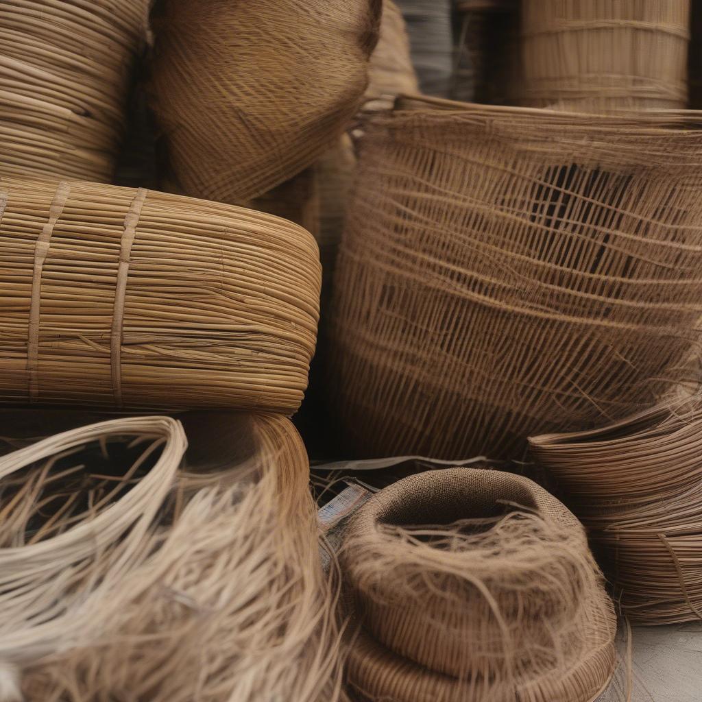 Natural materials used in Khmu basket weaving: bamboo, rattan, and forest vines.