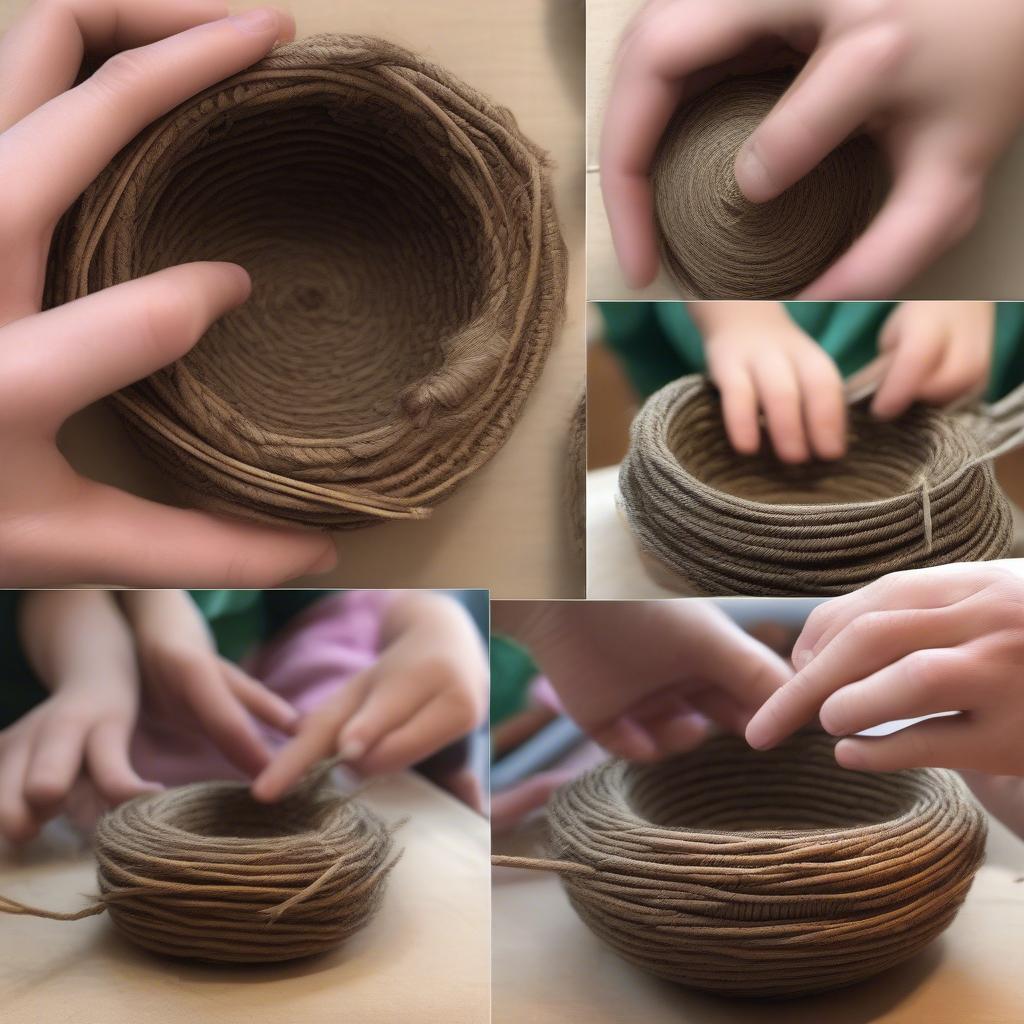 Children Coiling Natural Fibers to Create a Basket