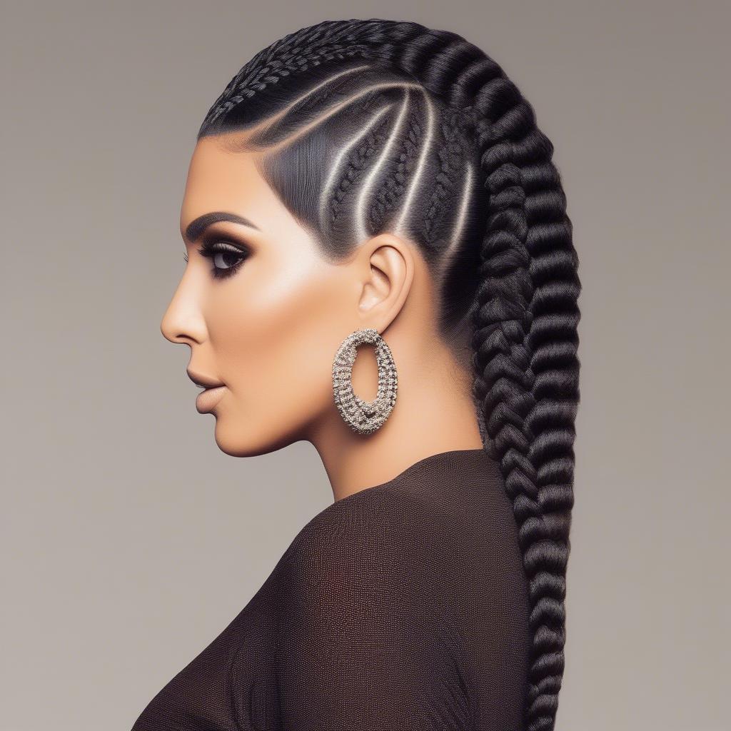 Kim Kardashian Sporting a Classic Basket Weave Hairstyle