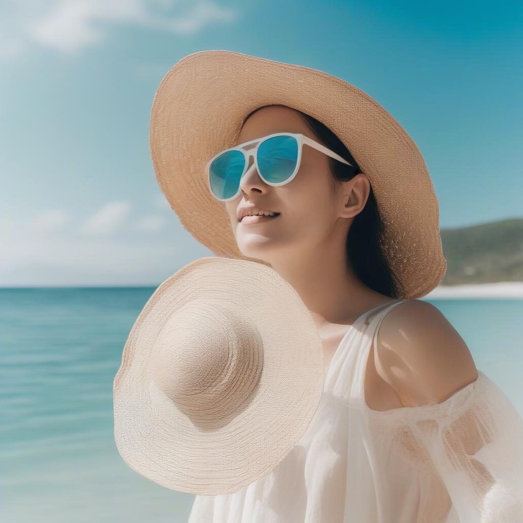 Kimchi Blue Open Weave Floppy Straw Hat on the Beach