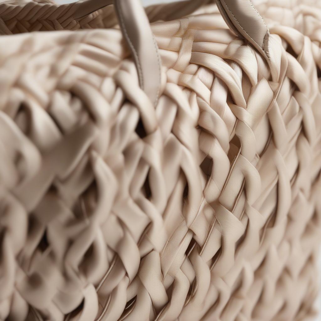 Close-up view of the Kira woven satin bag, showcasing its intricate weaving and luxurious satin material.