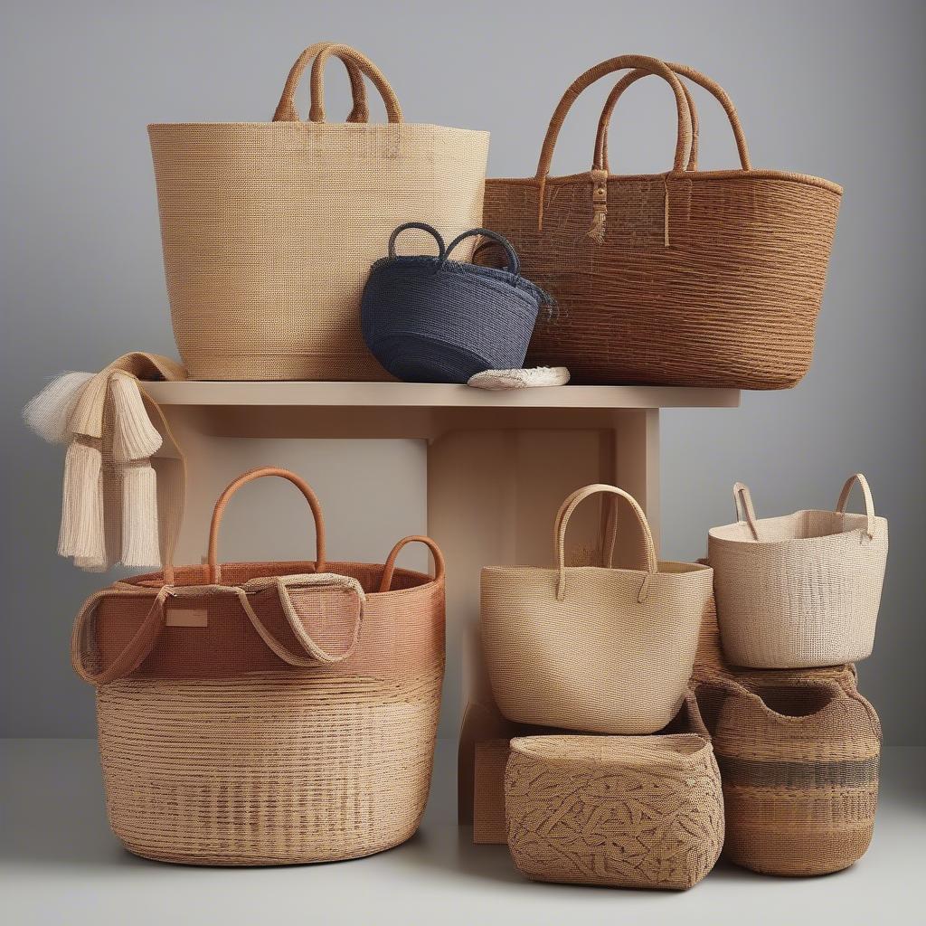 Variety of woven basket bags at Kmart