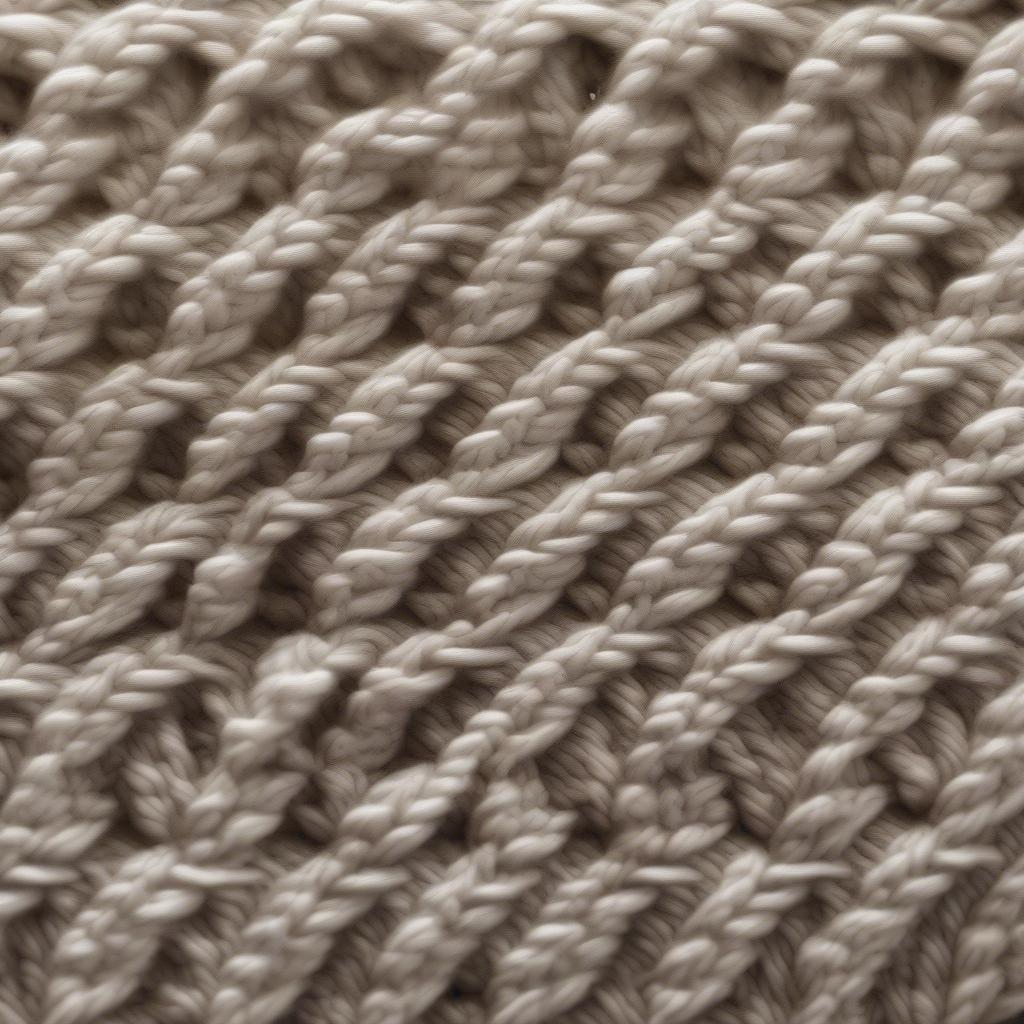 Close-up of a knit basket weave stitch pattern, showcasing the intricate texture and definition.