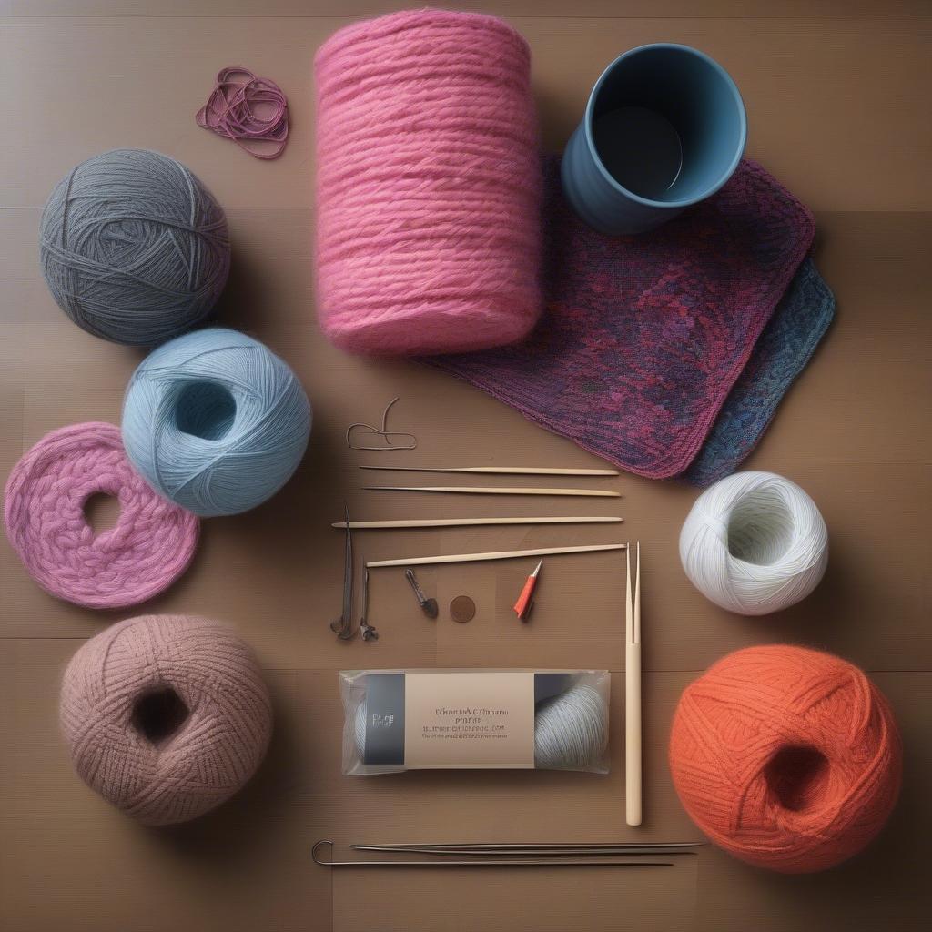 Knitting Supplies for a Basket Weave Mug Rug