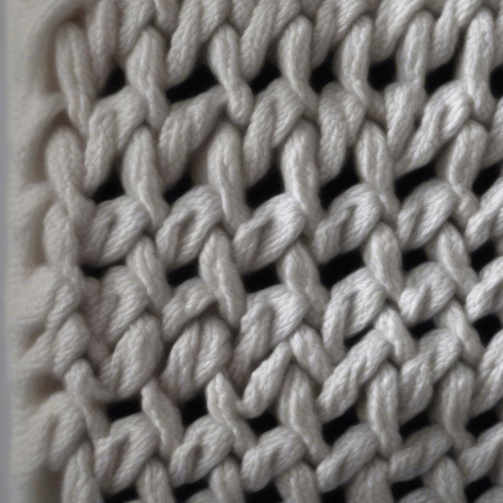 Close-up view of the knit diagonal basket weave stitch, showcasing its textured pattern and intricate details.