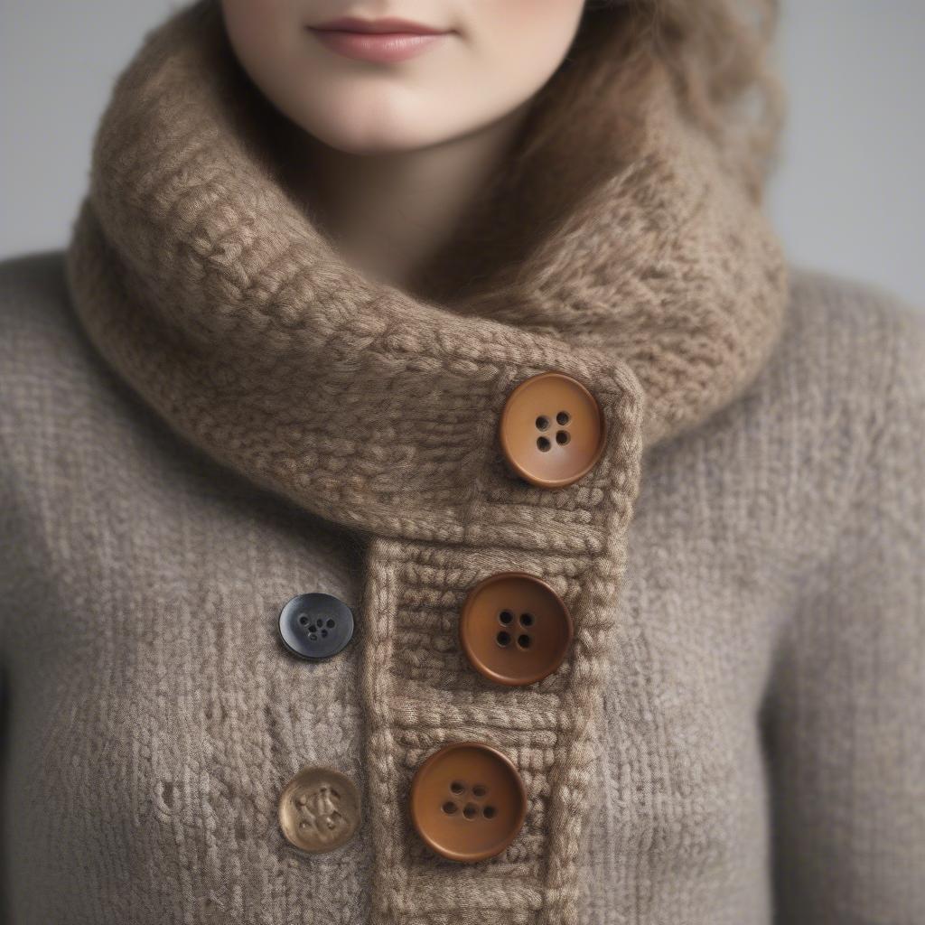 Knitted Scarf with Wooded Hamlet Basket Weave Buttons