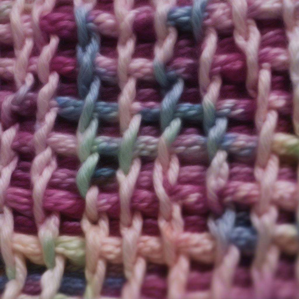 Close-up of knitting the basket weave stitch