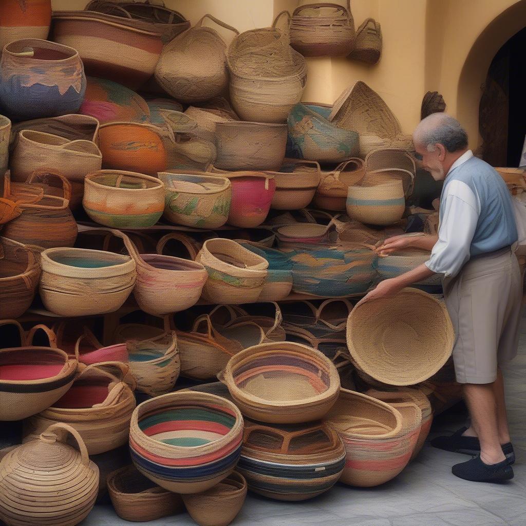 Traditional Cretan Baskets Displayed in a Local Market