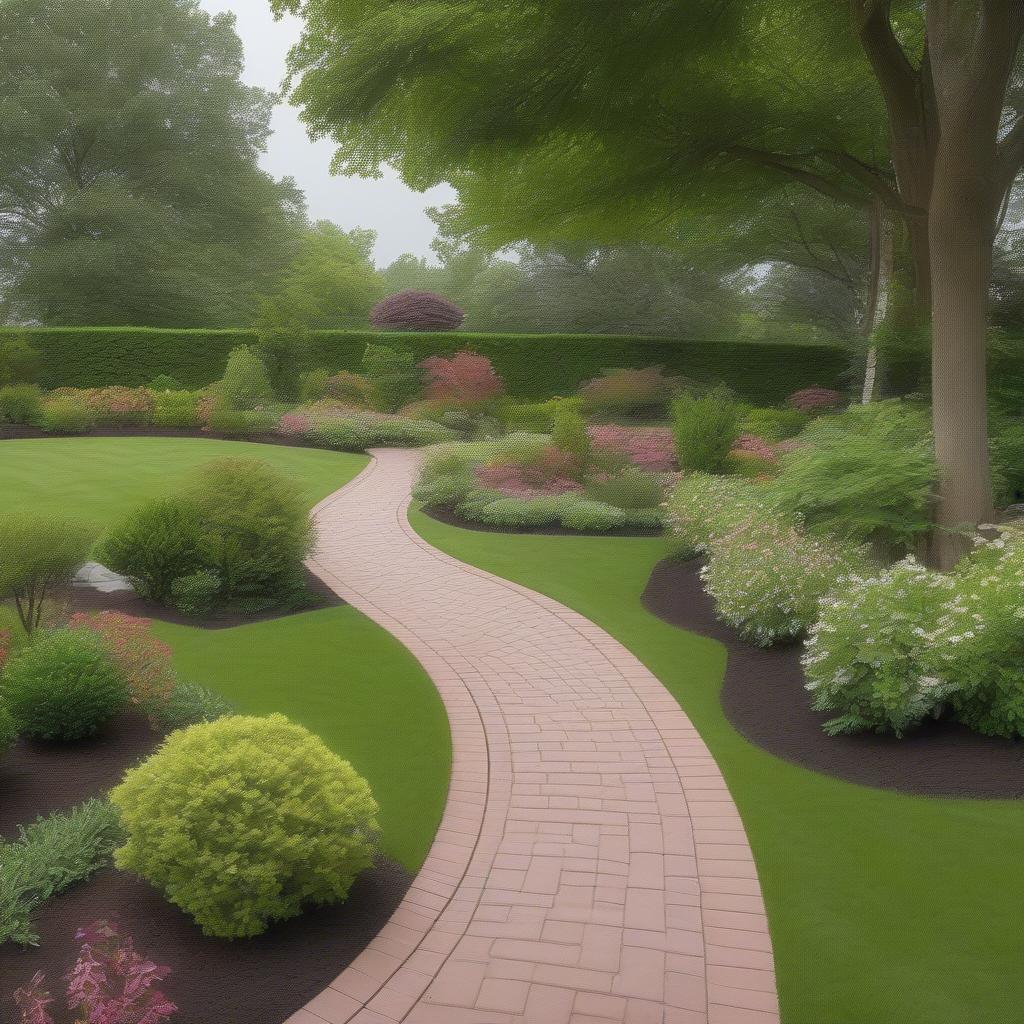 Landscaped Garden with Half Basket Weave Pathway