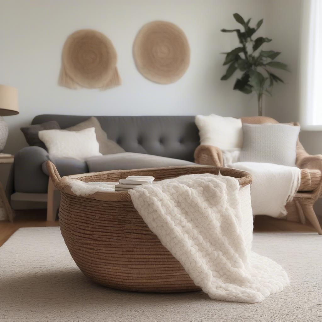 Large Round Weave Basket in a Living Room Setting