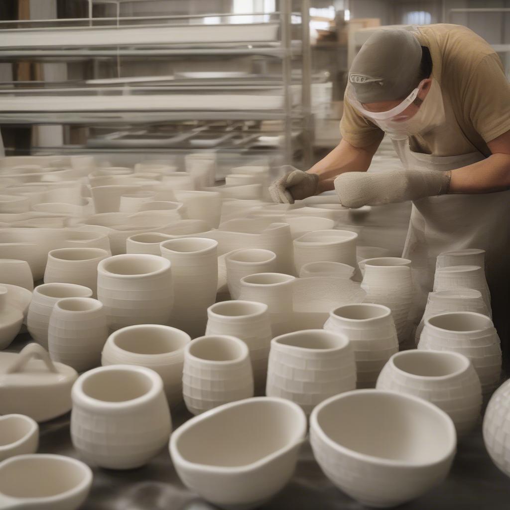 The manufacturing process of Lenox basket weave china.