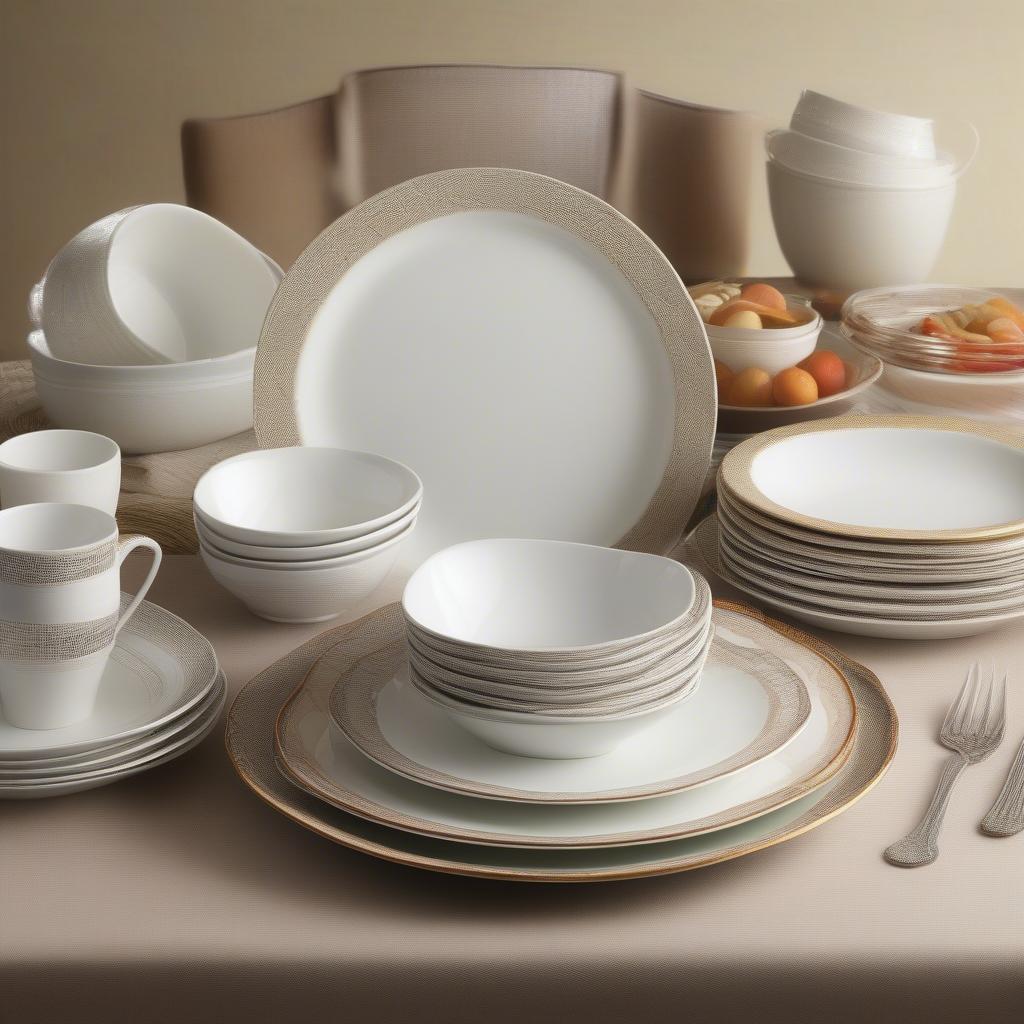 Lenox basket weave china plates displayed on a dining table.