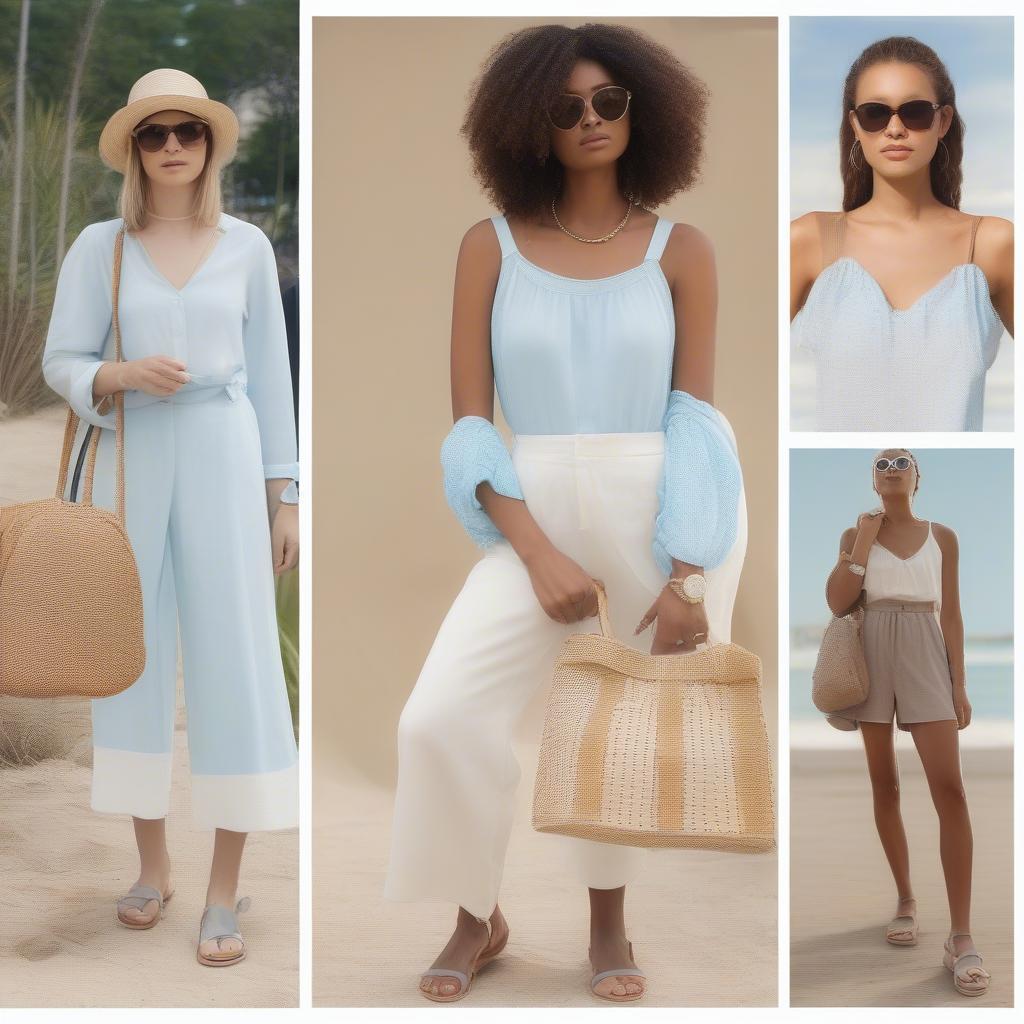 Light Blue Woven Bag Outfit Ideas: Beach Looks and City Ensembles