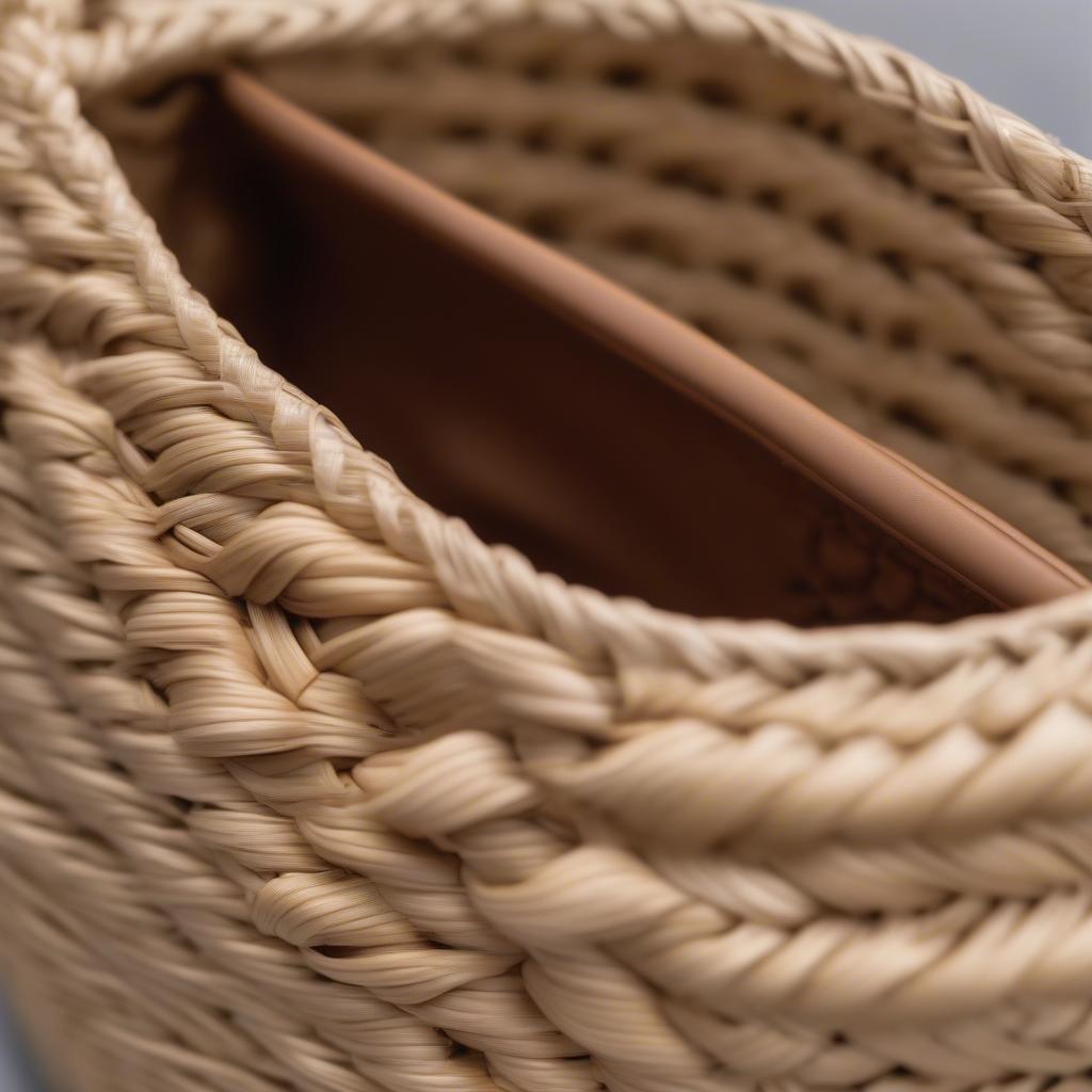 Close-up of a lilihana woven straw bag showing the intricate weave and natural straw color