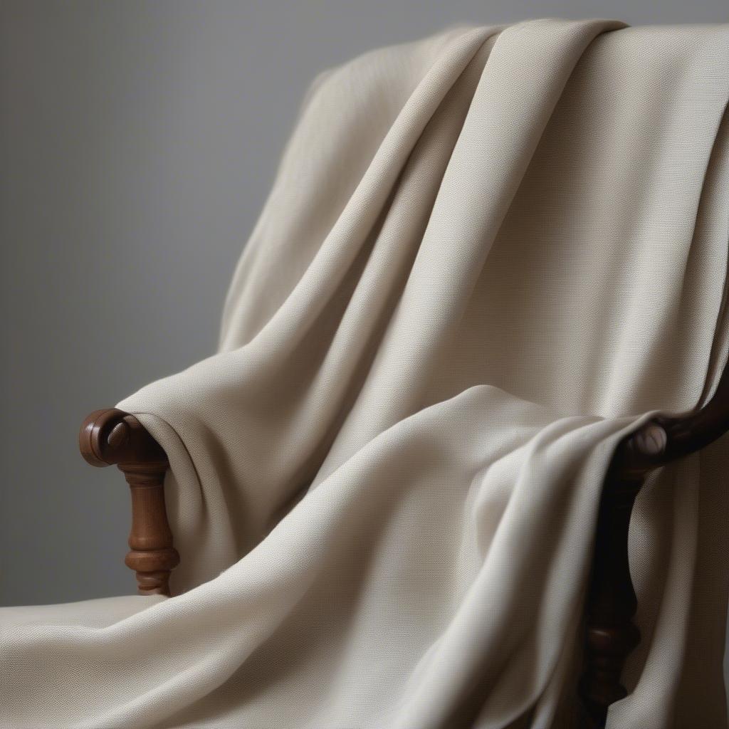 Linen basket weave fabric draped over a chair, showcasing its drape and texture