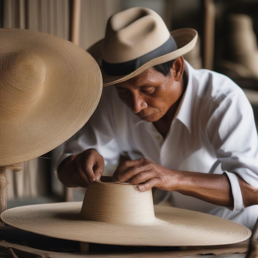 Ecuadorian Weaver Crafting a Liso Weave Panama Hat